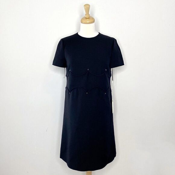 NEW Valentino Scalloped Silk Wool Shift Dress - Picture 2 of 10